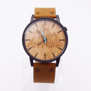 China Japan Quartz Movement Mens Stainless Steel Watch With Bamboo Dial wholesale