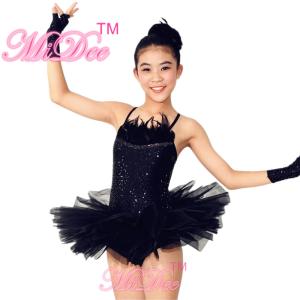 China Swan Feather Neckline Ballet Dance Costumes , Black Childrens Ballerina Outfits wholesale