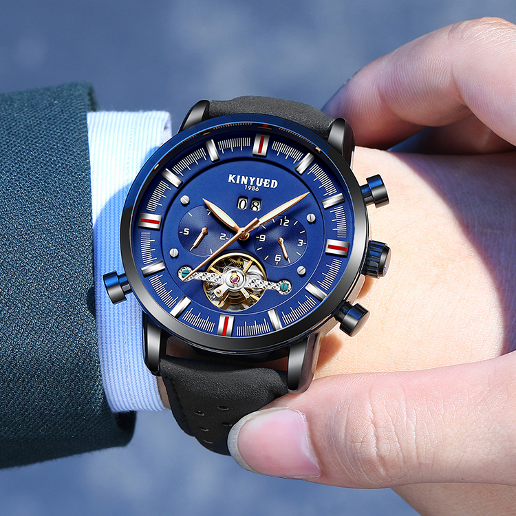 KINYUED J019-7 Men's Automatic Tourbillon Hollow Bottom Mechanical High-end Business Watch