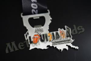 China Despoke Metal Bottle Opener Medals With Sublimated Ribbon Antique Silver Plating wholesale