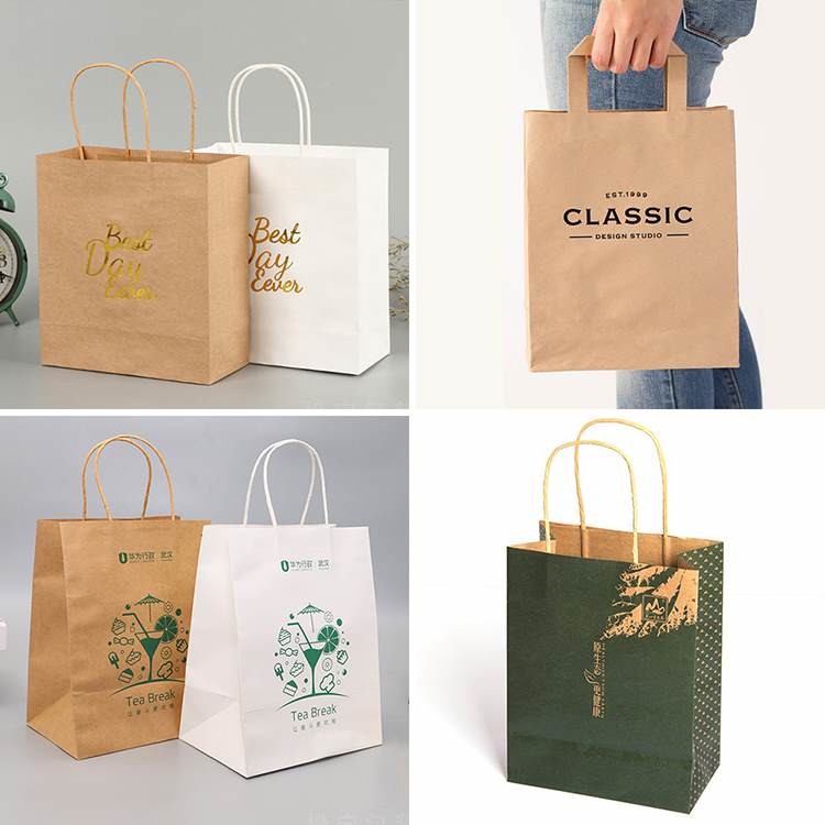 Eco Friendly Carrier White Black Kraft Paper Shopping Bags With Logo