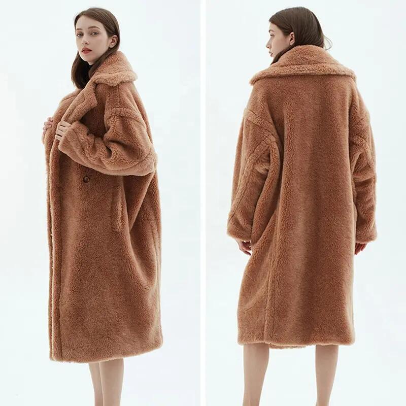 High Quality Winter Long Genuine Wool Fur Coats Luxury Teddy Coat Women