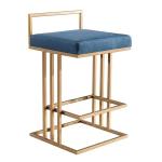 Modern brushed brass gold stainless steel counter stool velvet upholster