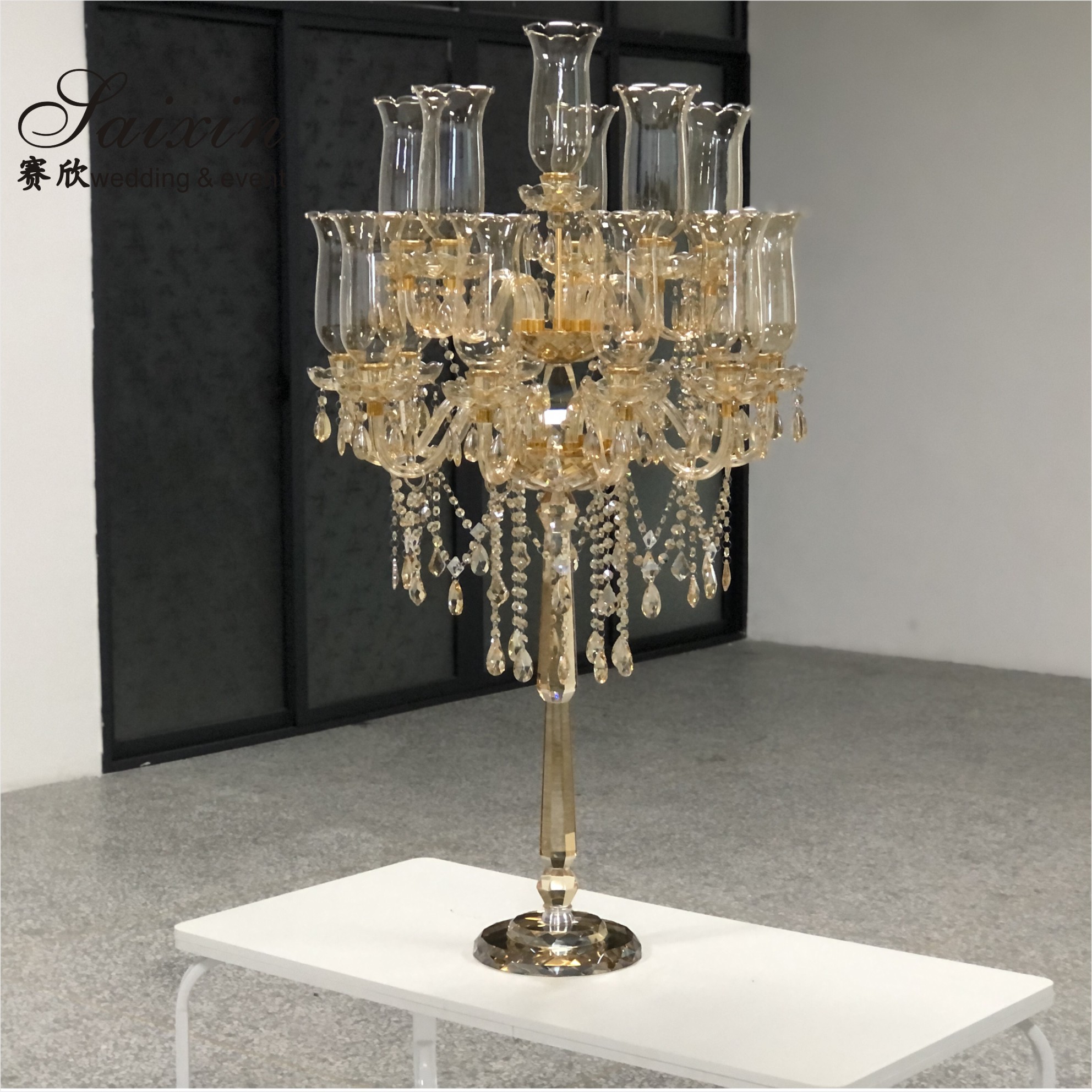 Blue Crystal Candelabra 9 Arm Crystal Chandelier Candlesticks Table Decoration