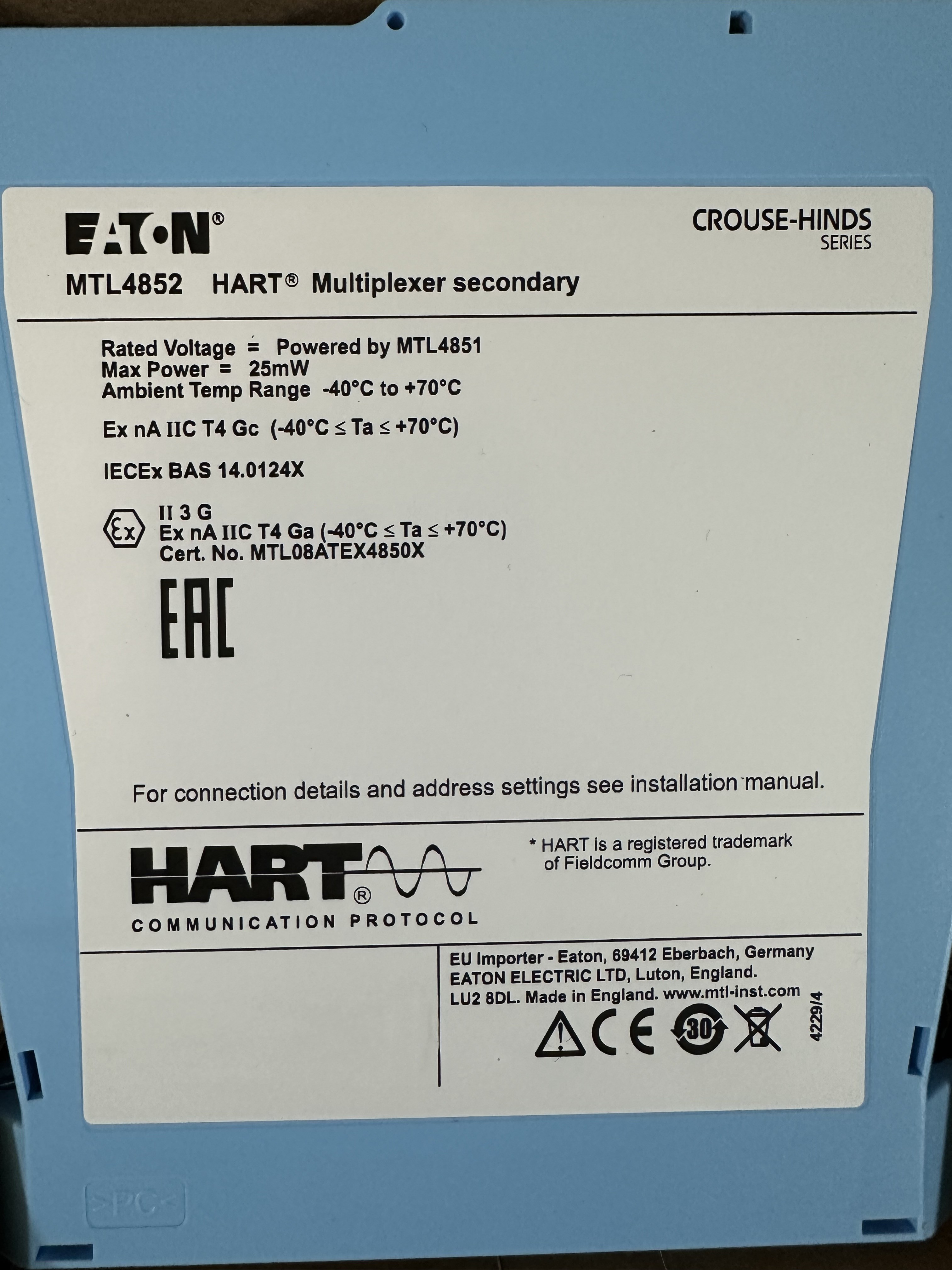 MTL4852 MTL Safety Barrier Secondary Interface Module