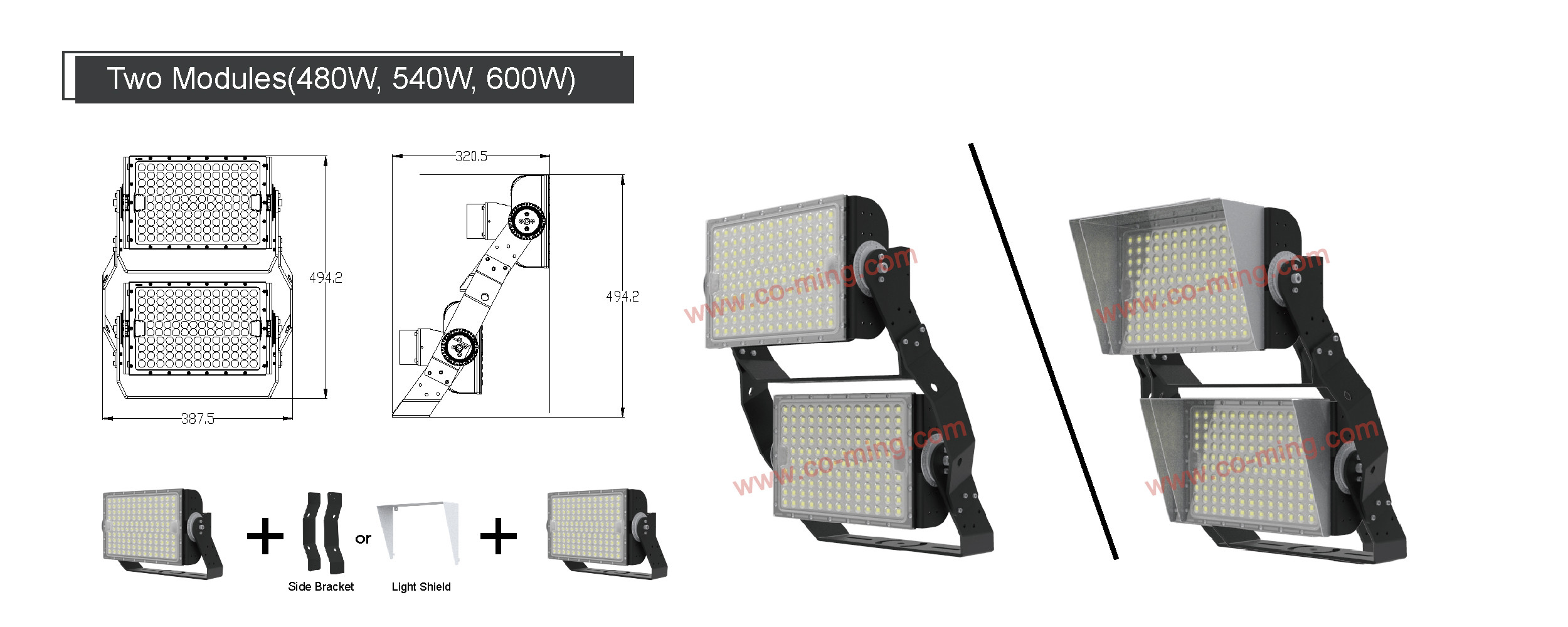 outdoor light ip66 led flood light black IK10 high efficiency 170lm/w ra70/80 T600 240w 40800lm/w