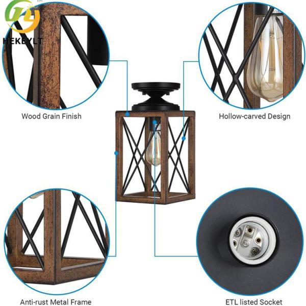 E26 Farmhouse Iron Lantern Pendant Light Rustic Industrial Cage