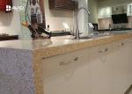 Beige Glossy Polished Quartz Stone Countertops , Solid Surface Quartz Kitchen