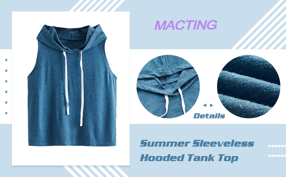 Relaxed Breathable Sleeveless Hooded Tank Tops for Women's Summer Workout by MACTING