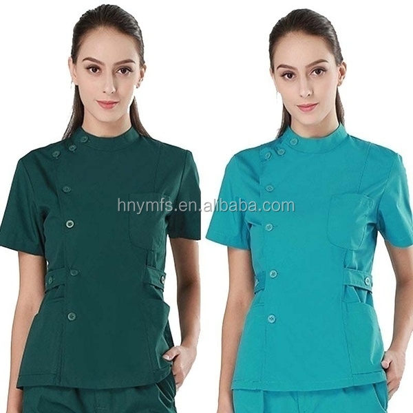 Unisex Custom Logo Strech Solid Color Blue Medical Scrub Clothes