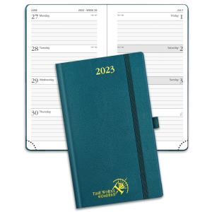 China FSC Pacific Green Mini Hardcover Weekly Planner 2023 Vertical Printed wholesale