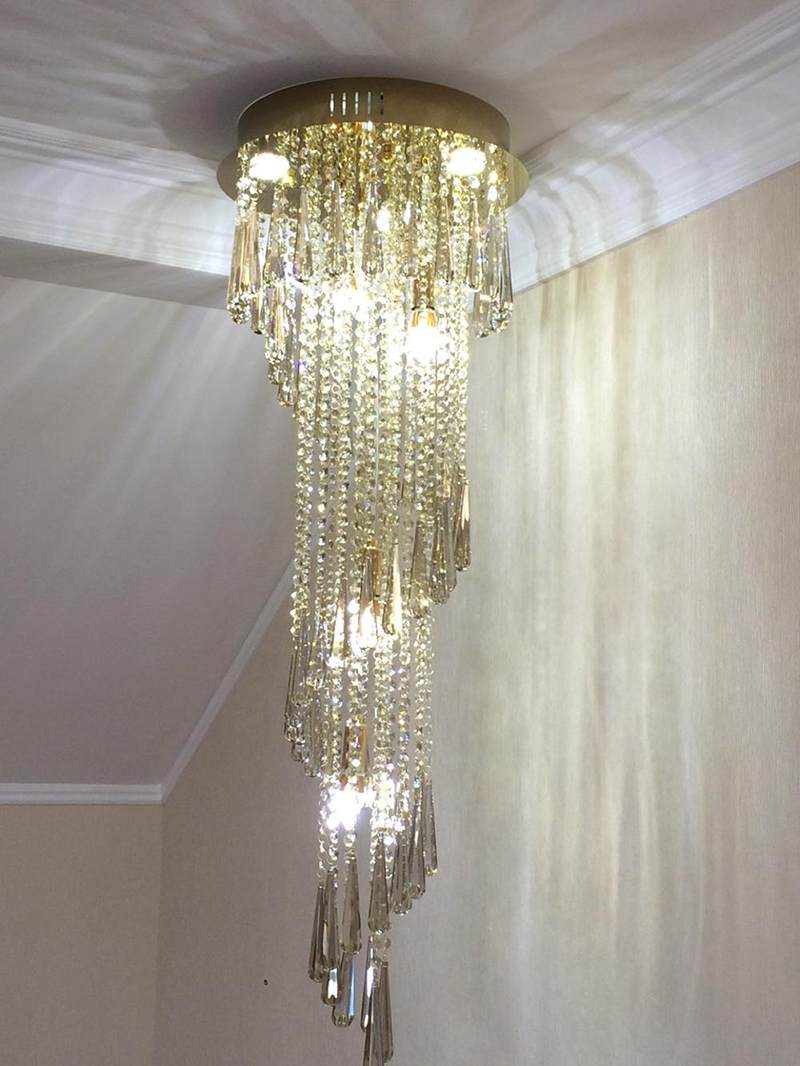 Modern Chandelier For Smoky Gray Crystal Luxury Fixtures Long Interior Stairway Chandelier(WH-NC-33)