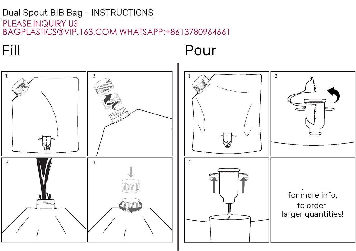 Bag-In-Box Bags Spout BIB Bags REFILLABLE, REUSABLE, Easy Filling Through Top Screw Cap