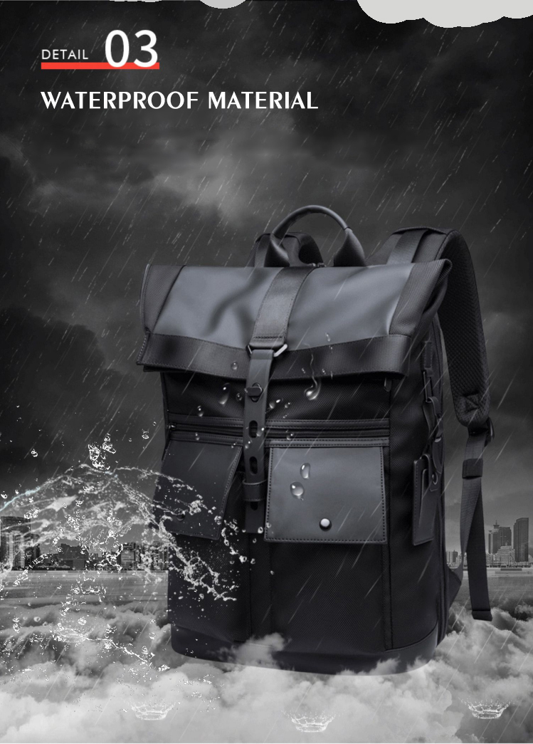 1680D Polyester College Sports Waterproof Business Backpack Solid Color