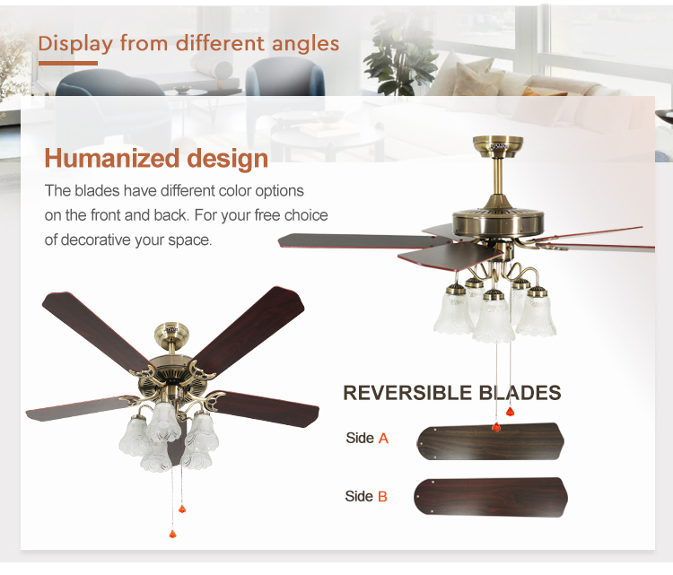 Standard Wind 52" Reversible Motor Classic Design Pull Chain Ceiling Fan with 5 Plywood Blades