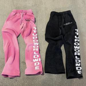 China Custom Flare Sweat Pant Relaxed Trousers Sun Faded Puff Print Bootcut Acid Wash Flared Sweatpants wholesale