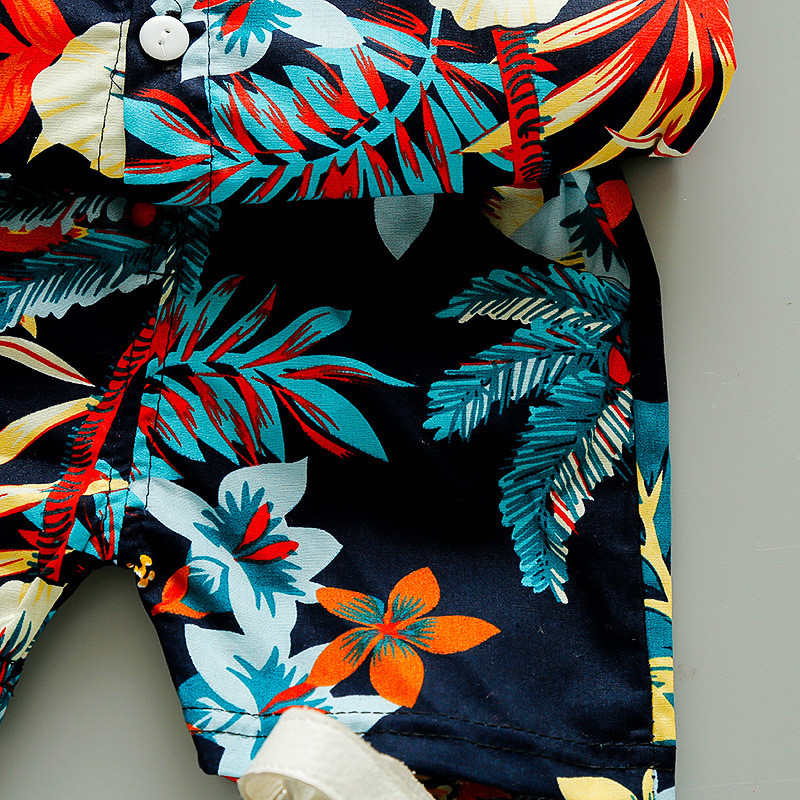 Floral Print 2023 New Beach Style Wholesale Summer baby clothes boy Formal Fashion short sleeve Shirt kids boy summer cl
