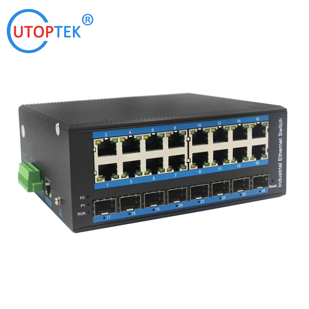 UT816GM-SFP L2 Managed Industrial 8x1000M SFP+16x10/100/1000M RJ45+1xConsole port, DIN Rail,-40 ~+85 ℃ Ethernet Switch