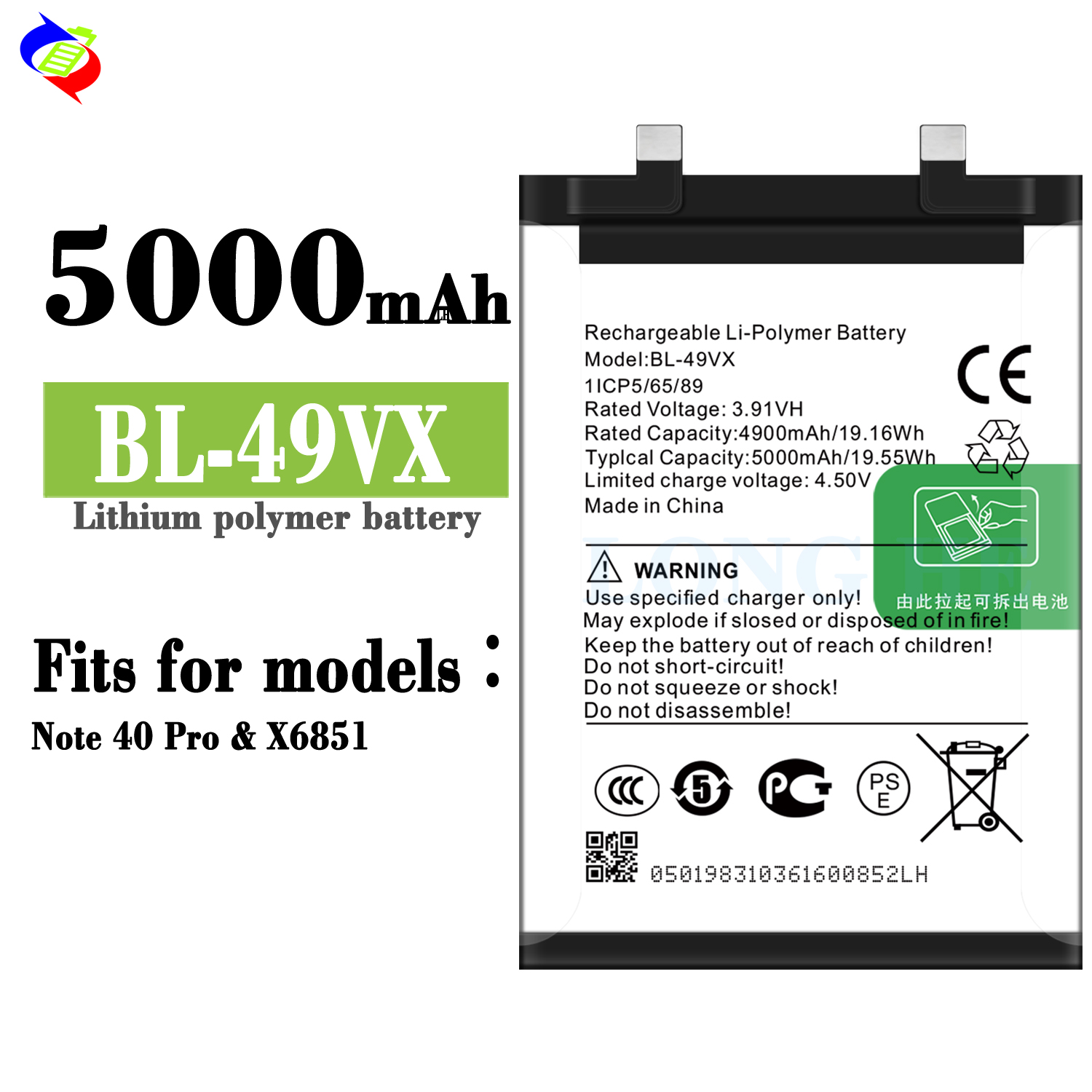 5000mAh Capacity BL-49VX Battery for Infinix Note 40 Pro X6851 Mobile Phone Replacement