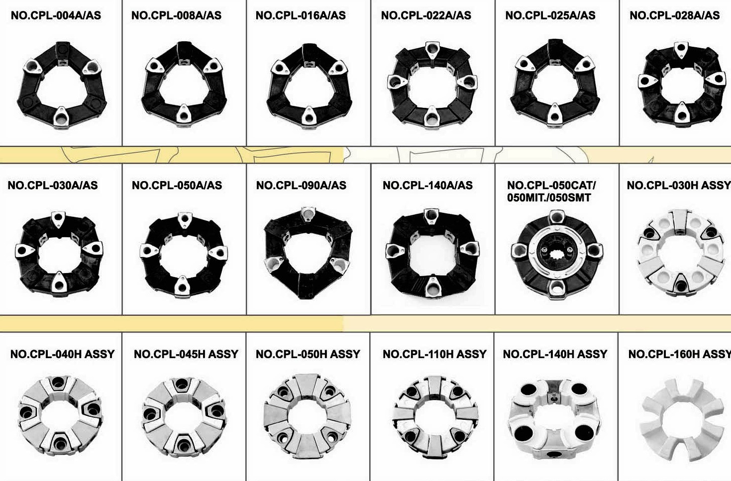 100% Taiwan PET Factory Supply 50H PVC Plastic Flexible Coupling For Caterpillar Excavator