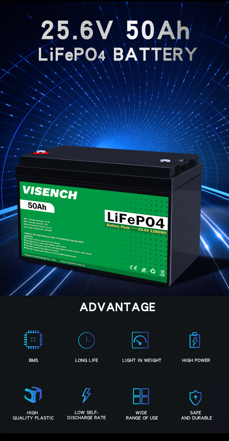 Visench Energy Storage 24V 50Ah RV Lithium Iron Phosphate Battery 24V Lifepo4 Battery