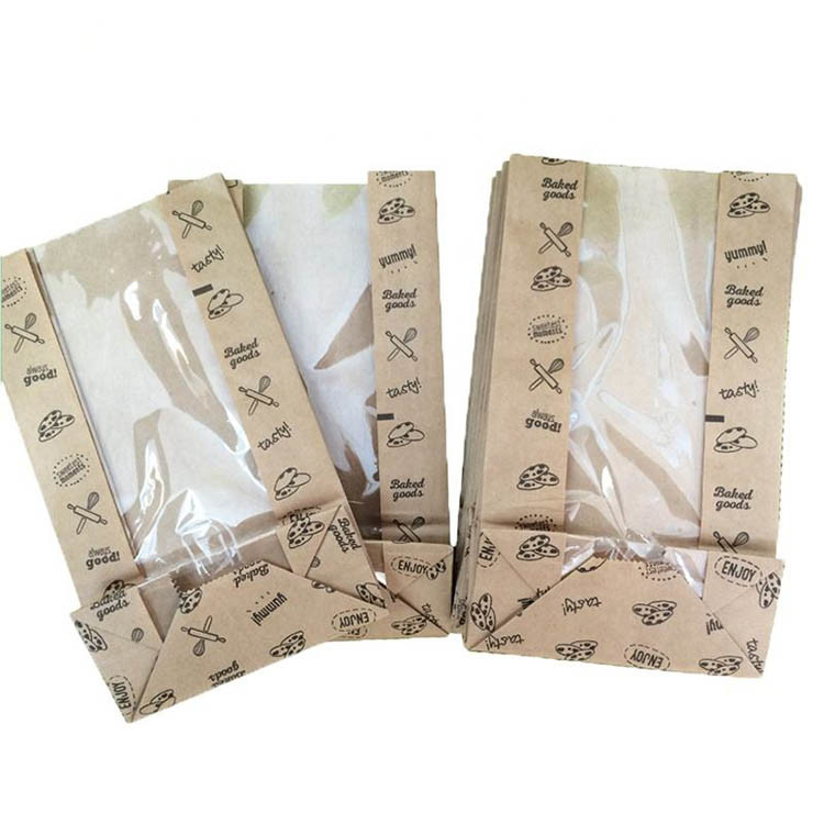 French Baguette Caterpillar Bread Paper Bag Kraft Bakery Bags Sharp Bottom Window