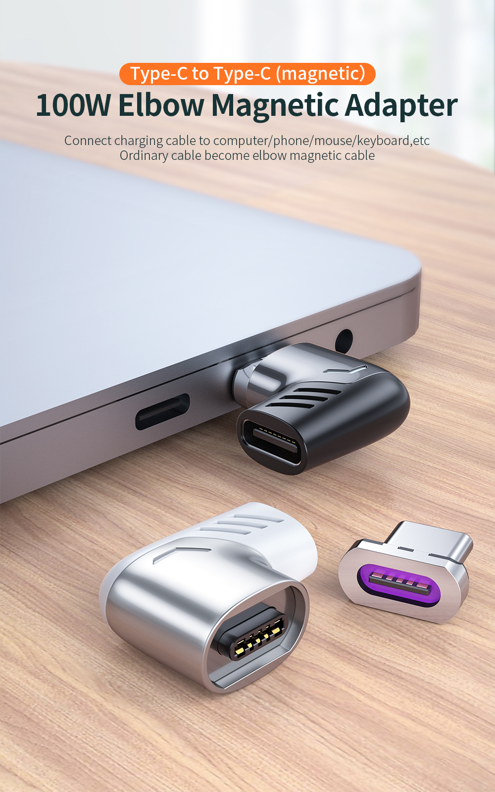 Magnetic Fast Charging Type C Adapter Type C to C Adapter 100W