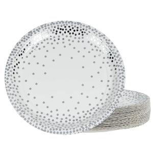 China Bio Food Containers Silver Foil Dot Theme Compostable Paper Plates wholesale