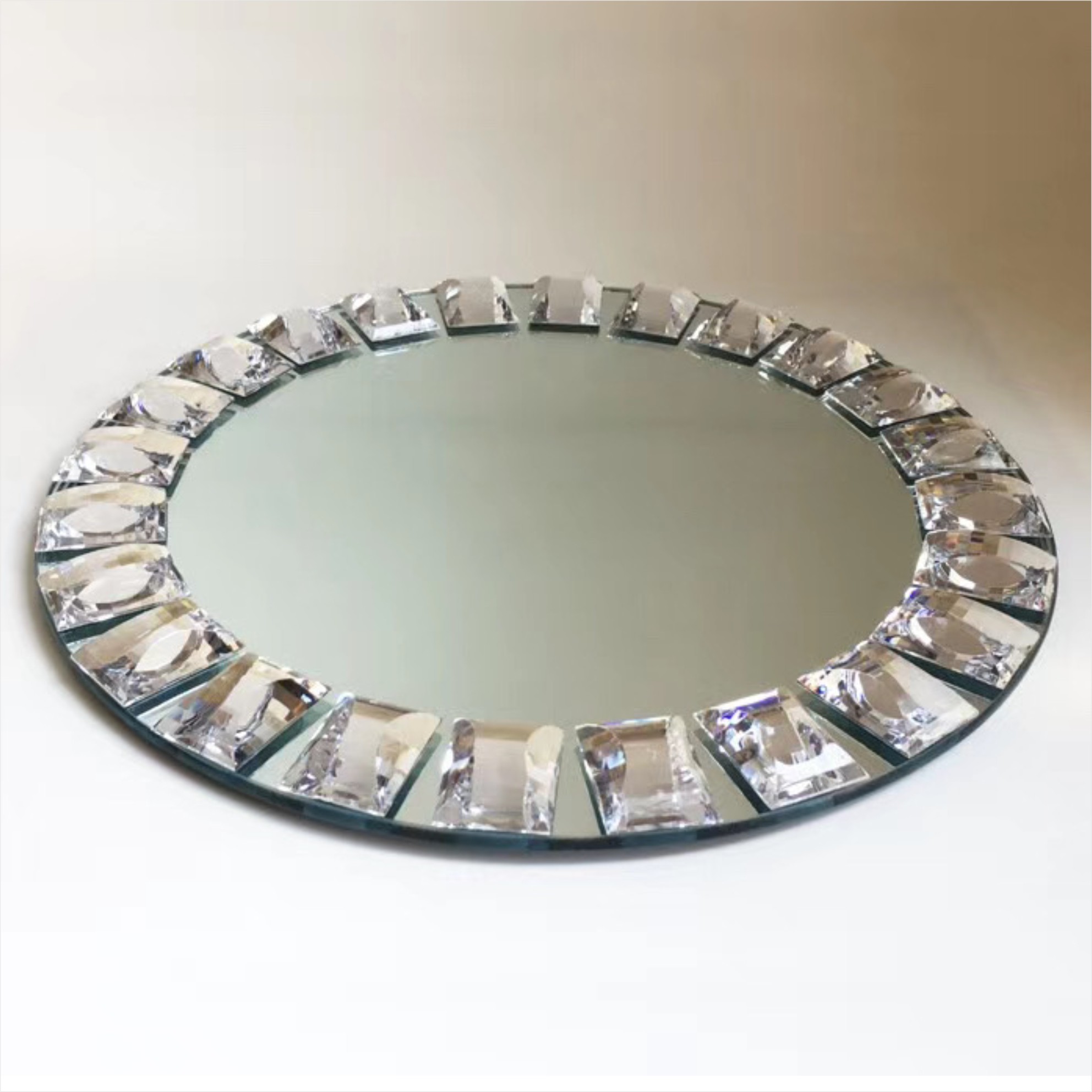 Gold Diamond Beaded Rim Charger Plates Mirror Flat Dish For Wedding Event