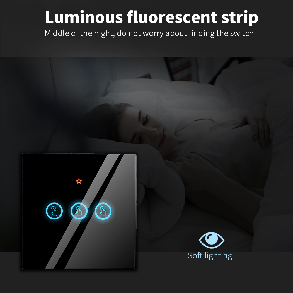Tuya WIFI Smart Wall Touch Switch Glass Panel LED