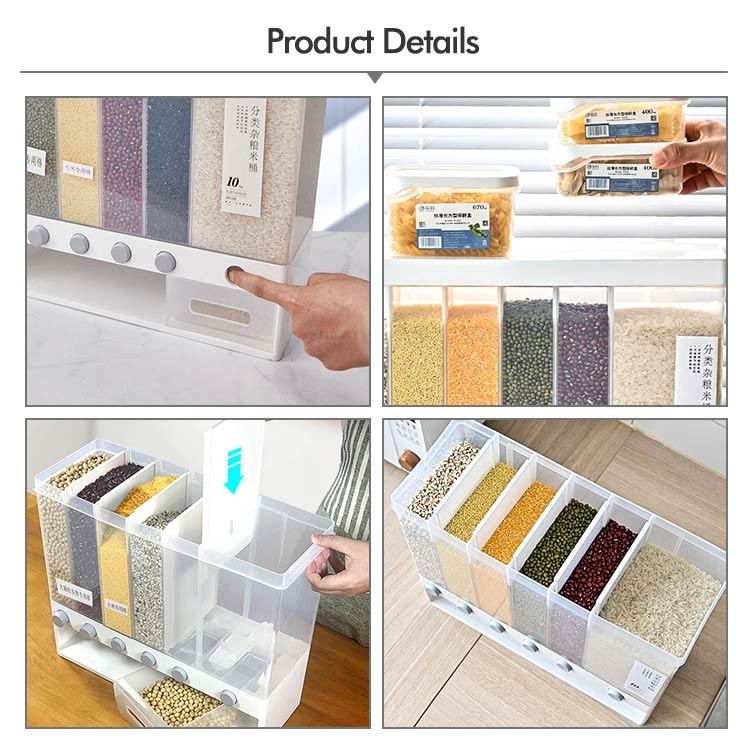 6 Grids Plastic Cereal Storage Box for Kitchen Food