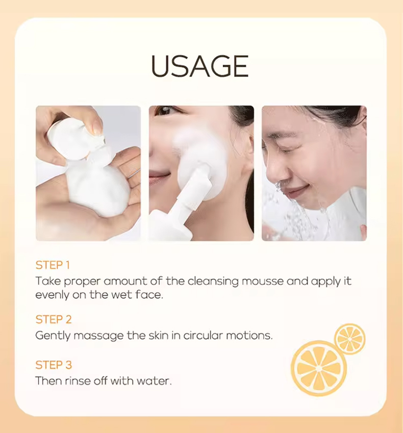 Private Label Vitamin C Liquid Facial Cleanser Hyaluronic Acid Aloe Vera Face Wash Mousse Remover Acid Cleansing Foam Mousse