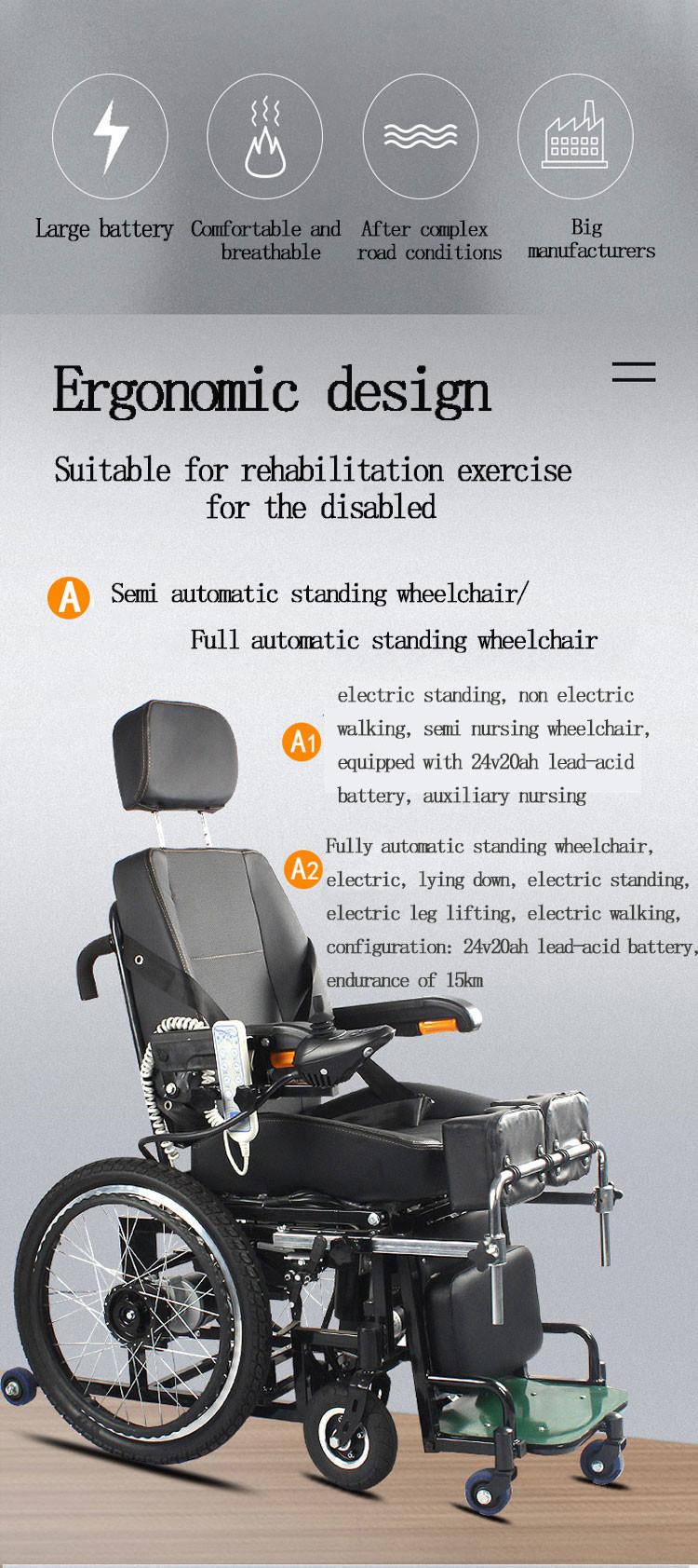 Adjustable Medical Transport Wheelchair Foldable Electric Lightweight Wheelchair 101kg