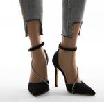 Customized OEM Women Pointed Toe Pumps Crystal Glitter Square Buckle