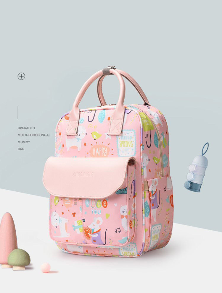 Animal Prints Polyester Rucksack Changing Travel Diaper Bags 27*15*42cm