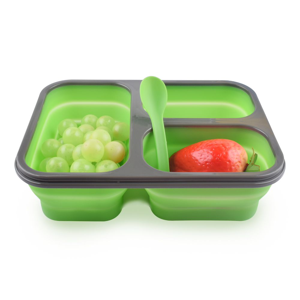 3 Compartment Lunch Containers 350mL 650mL Silicone Foldable Lunch Box