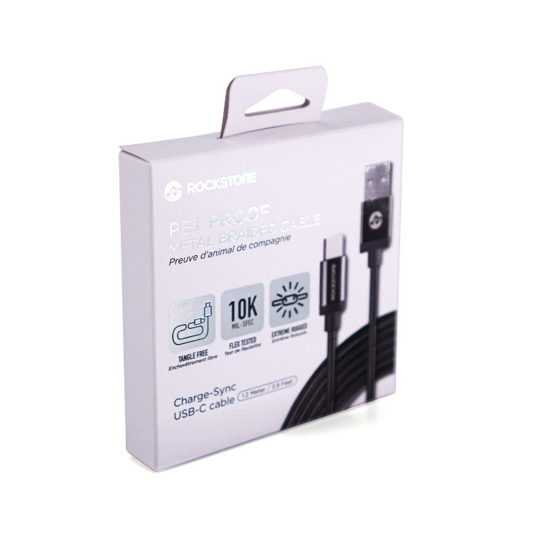 Gloss Lamination USB Data Cable Packaging Box Printing With Hanger