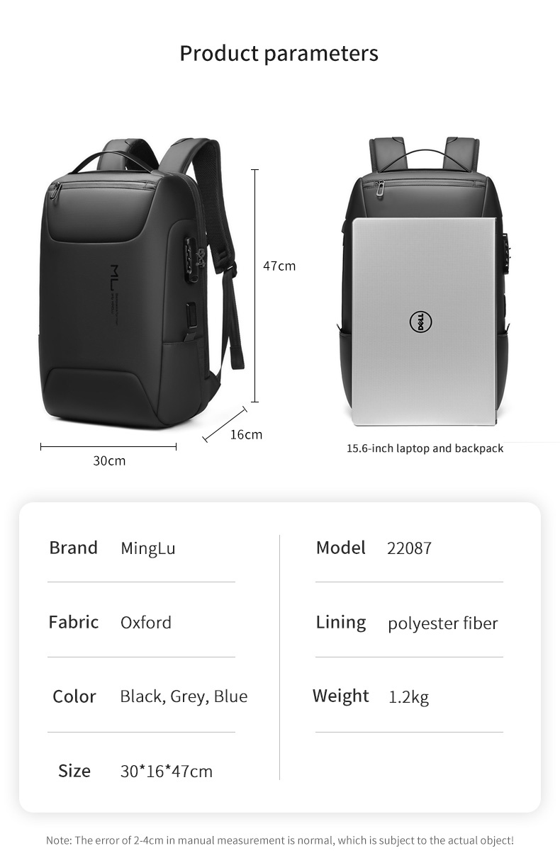 Usb Charging Waterproof Business Backpack 20-39Liter Dirt Resistant