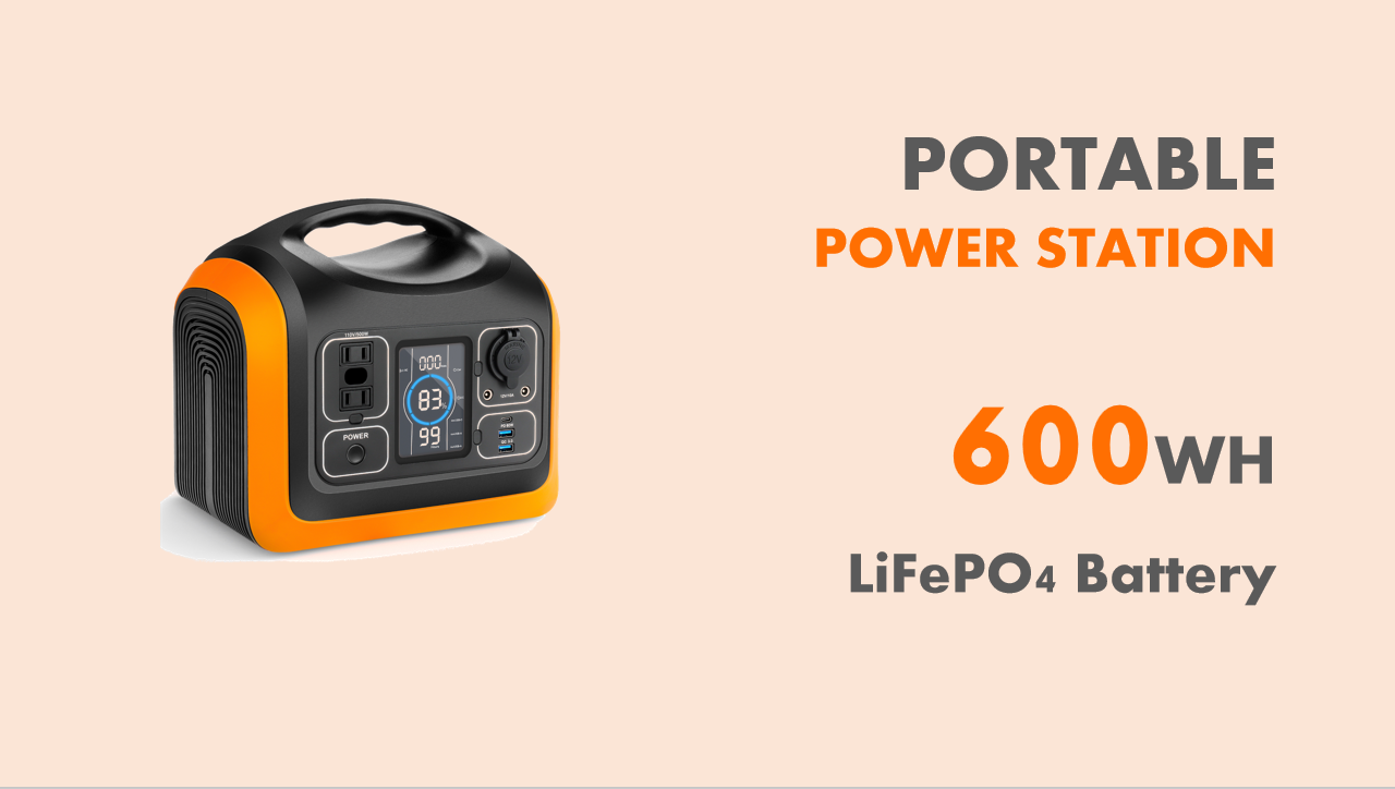 19.2V 595WH Lithium Battery Portable Solar Power Bank 110V 600W Pure Sine Wave AC Outlet