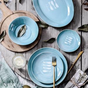 China 8 Inch 20cm Aqua Blue Ceramic Stoneware Dinnerware Sets wholesale