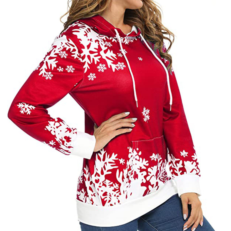 Snowflake Pattern Printed Oversize Hoodie Women'S Christmas Sweatshirt Customized