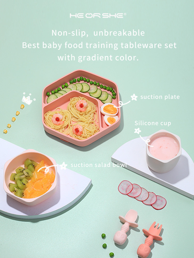Steam Sterilization Food Safe Hexagon Baby Plate And Bowl