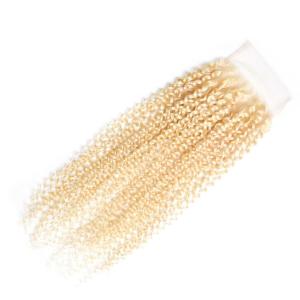 China Blonde 613 Deep Curly Hair Bundles Brazilian Peruvian Lace Closure wholesale