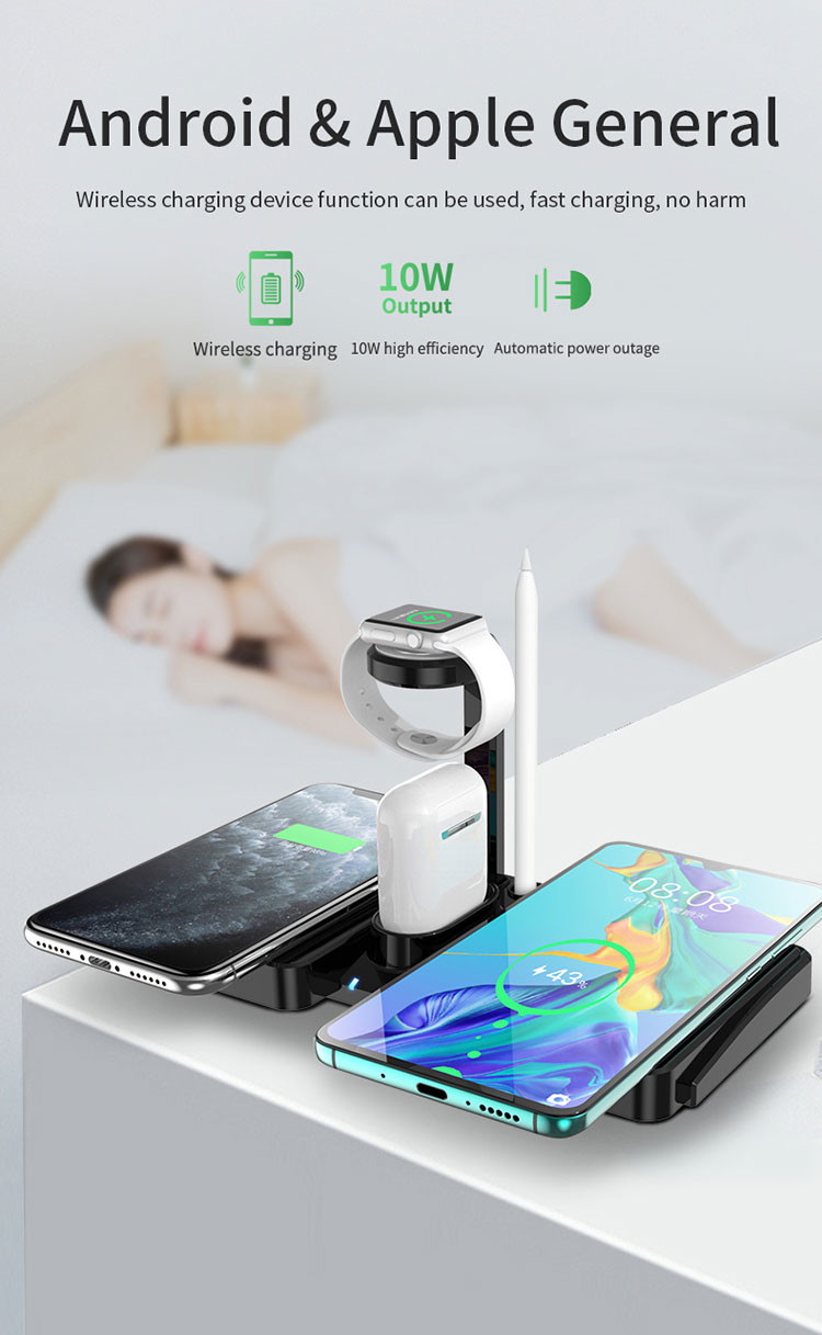 6in1 Multi Function Pen Holder Wireless Charger Fast Charging For Apple