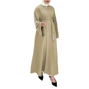 China Fashionable Muslim Tops Women Muslim Dress Solid Color Flared Sleeve Mosaic Clothing wholesale