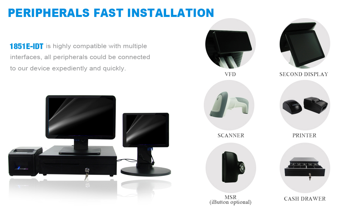 18.5inch 1366*768 Resulution Digital Touch Screen POS System All In One PC