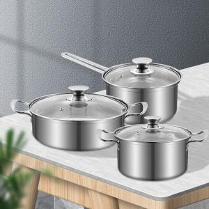 China 3 Pcs Stainless Steel Cookware Cookware Sets Induction Cook Pot Set Of Stainless Steel Pot Sets With Lid wholesale