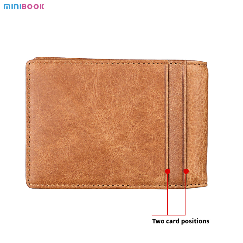 Men's Genuine Leather Money Clip Wallet with RFID Protection and Slim Bifold Design