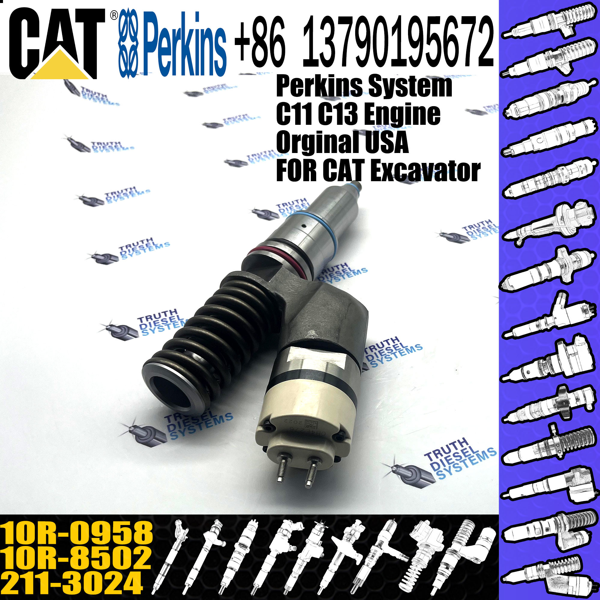 Hot sale fuel common rail injector 211-3024 10R-0958 10R-8502 for Caterpillar Engine C15