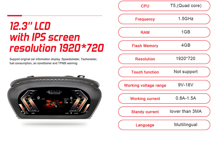 Digital Dash Cluster For BMW X5 Digital Instrument Cluster 12.3'' IPS Screen Easy Installation With 4 Theme Choices